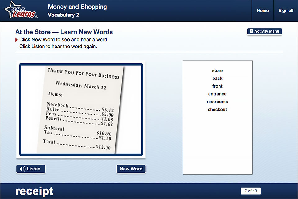 USA Learns English vocabulary activity